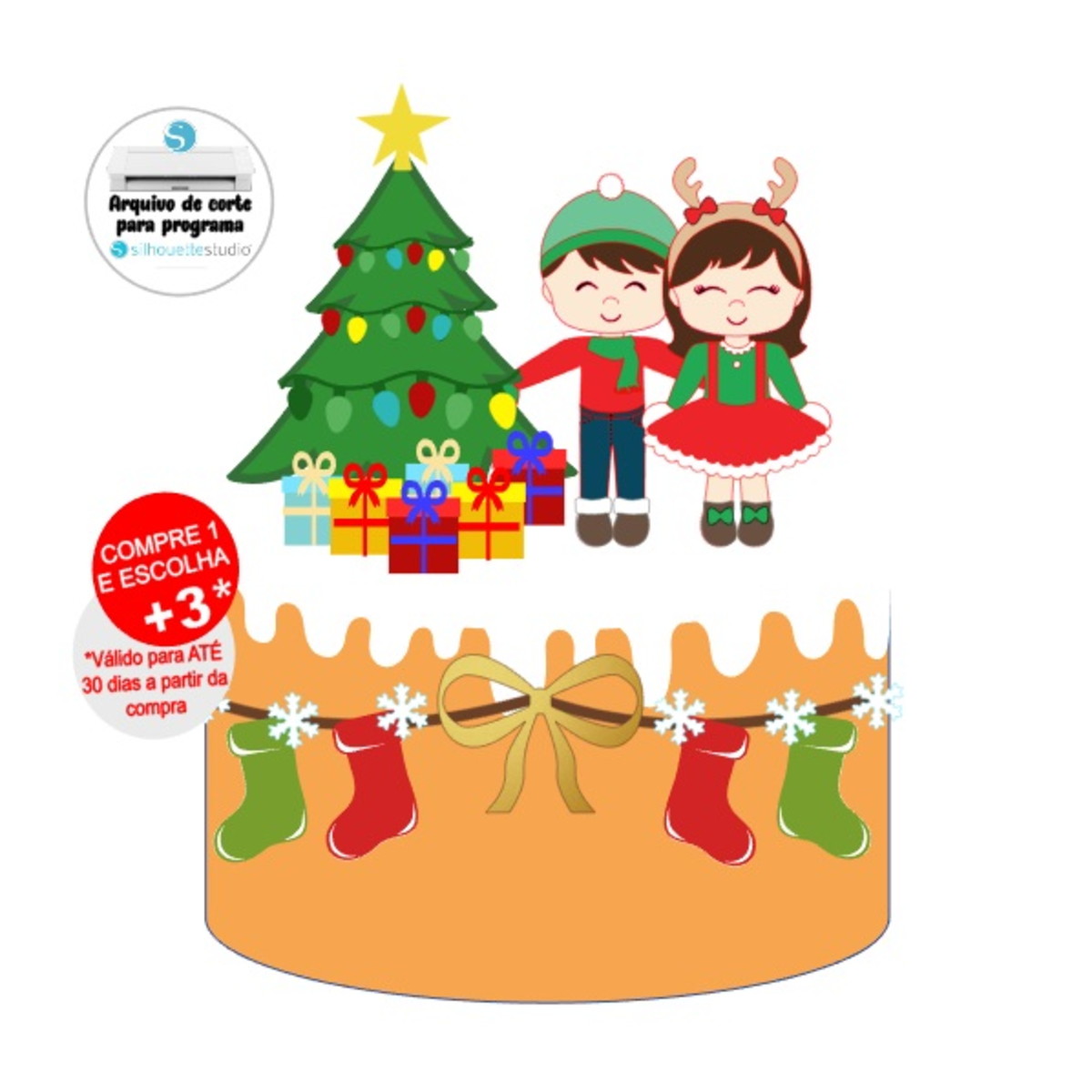 Arquivo de Corte Topo de Bolo Menino e Menina Natal