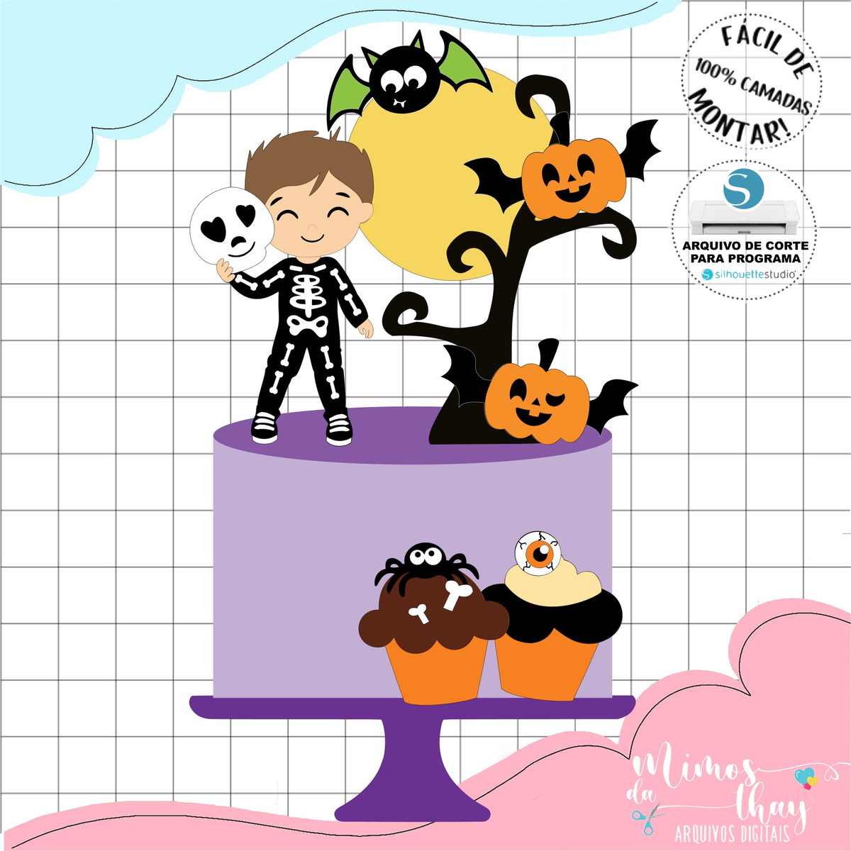 Arquivo de Corte Topo de Bolo Menino Halloween Cute 057