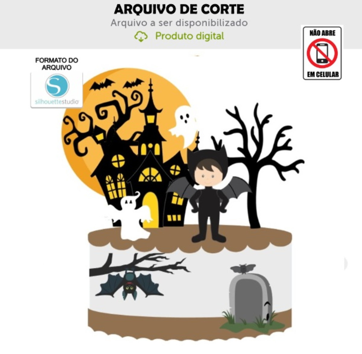 Arquivo de Corte Topo de Bolo Menino Morcego Halloween
