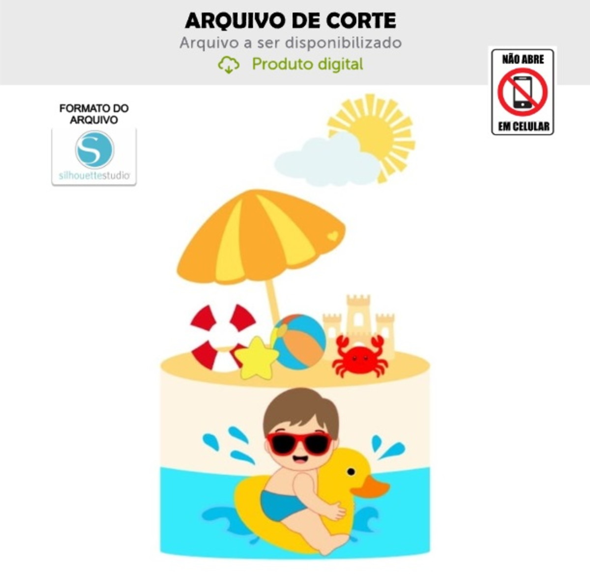 Arquivo de Corte Topo de Bolo Menino Praia