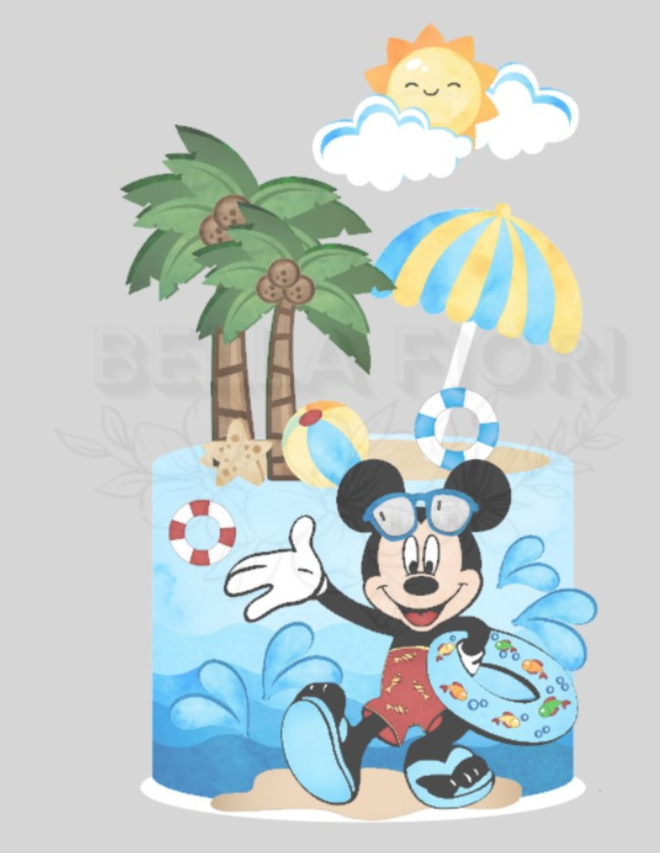 Arquivo de Corte Topo de Bolo Mickey na Praia Camadas - Bf