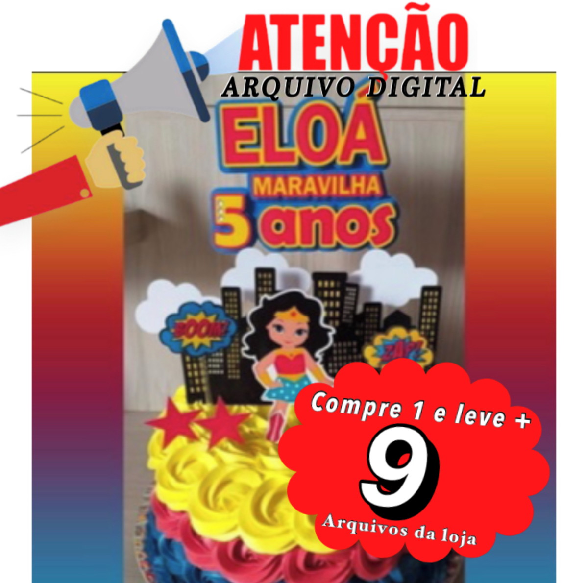 Arquivo de corte topo de bolo - mulher maravilha 01 - Imagem 3