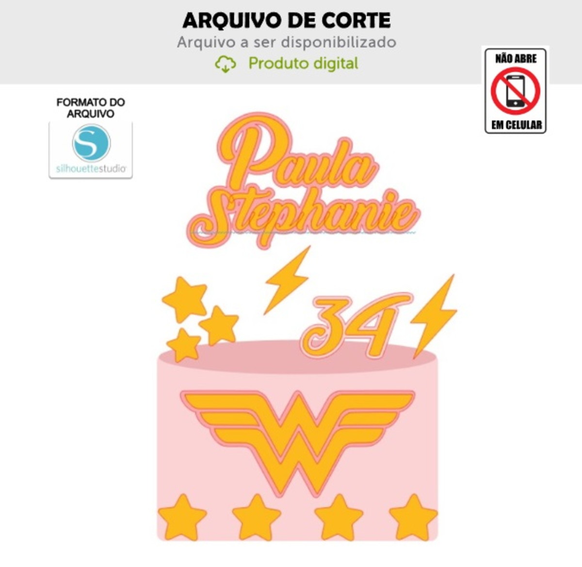 Arquivo de Corte Topo de Bolo Mulher Maravilha Dourado Rosê