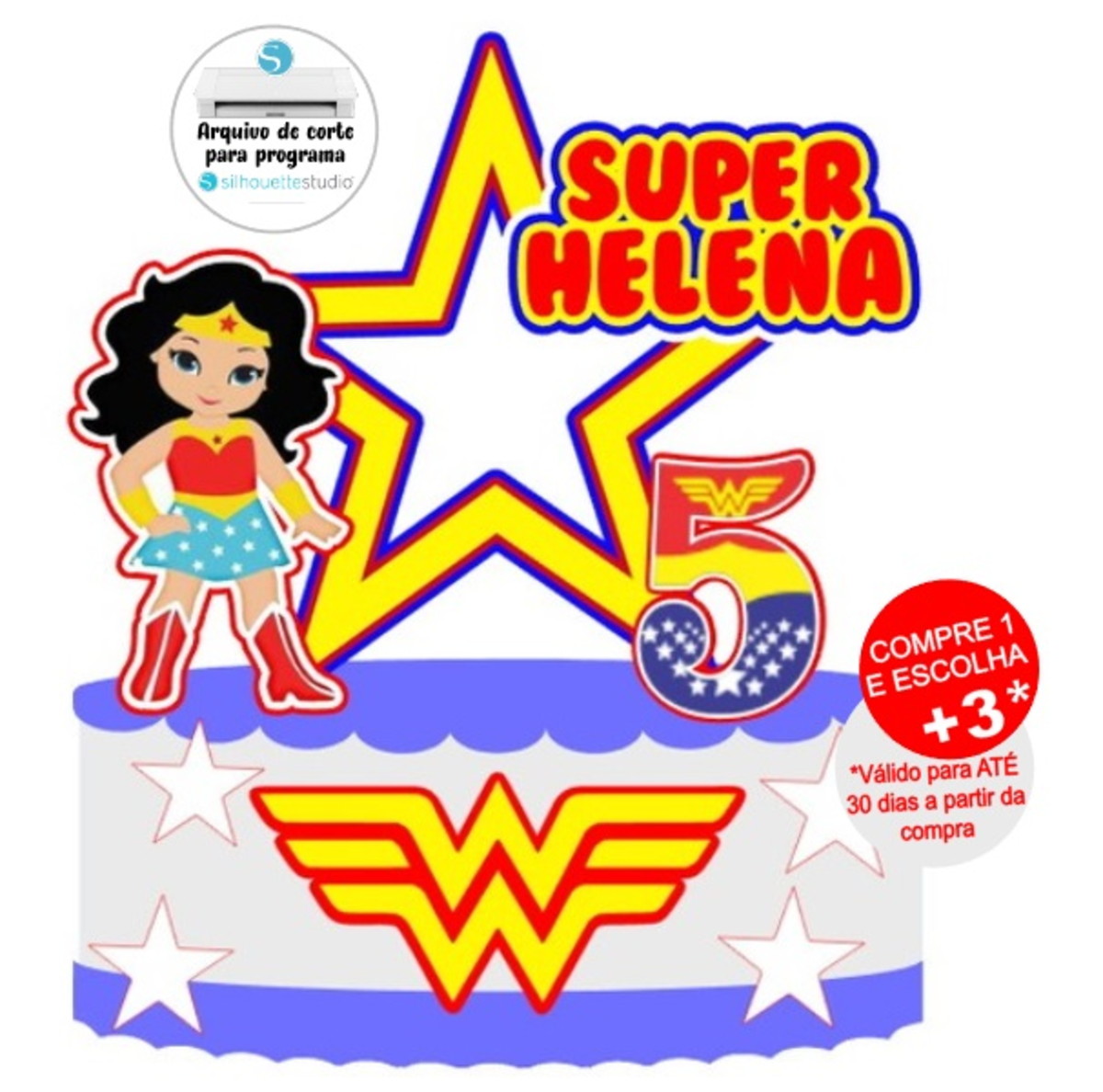 Arquivo de Corte Topo de Bolo Mulher Maravilha - Estrela