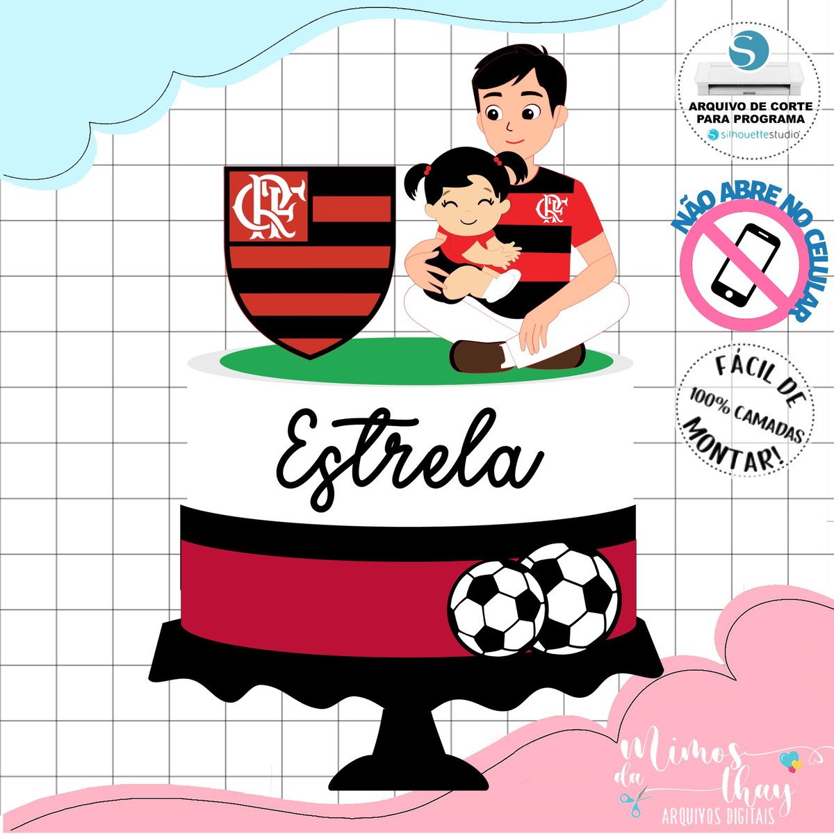 Arquivo de Corte Topo de Bolo Papai e Filha Flamengo 004 - Imagem 2