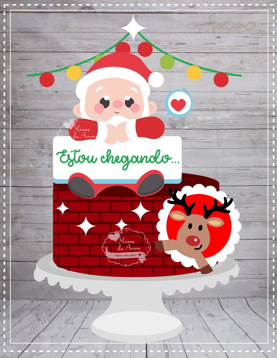 Arquivo de corte topo de bolo Papai Noel cute em camadas