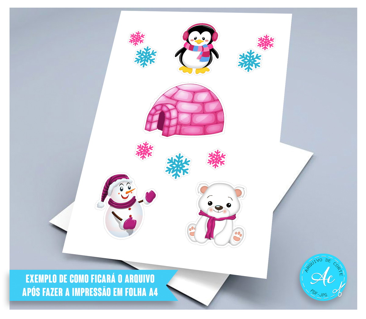 Arquivo de Corte Topo de Bolo Pinguim Inverno Menina #1 - Imagem 2