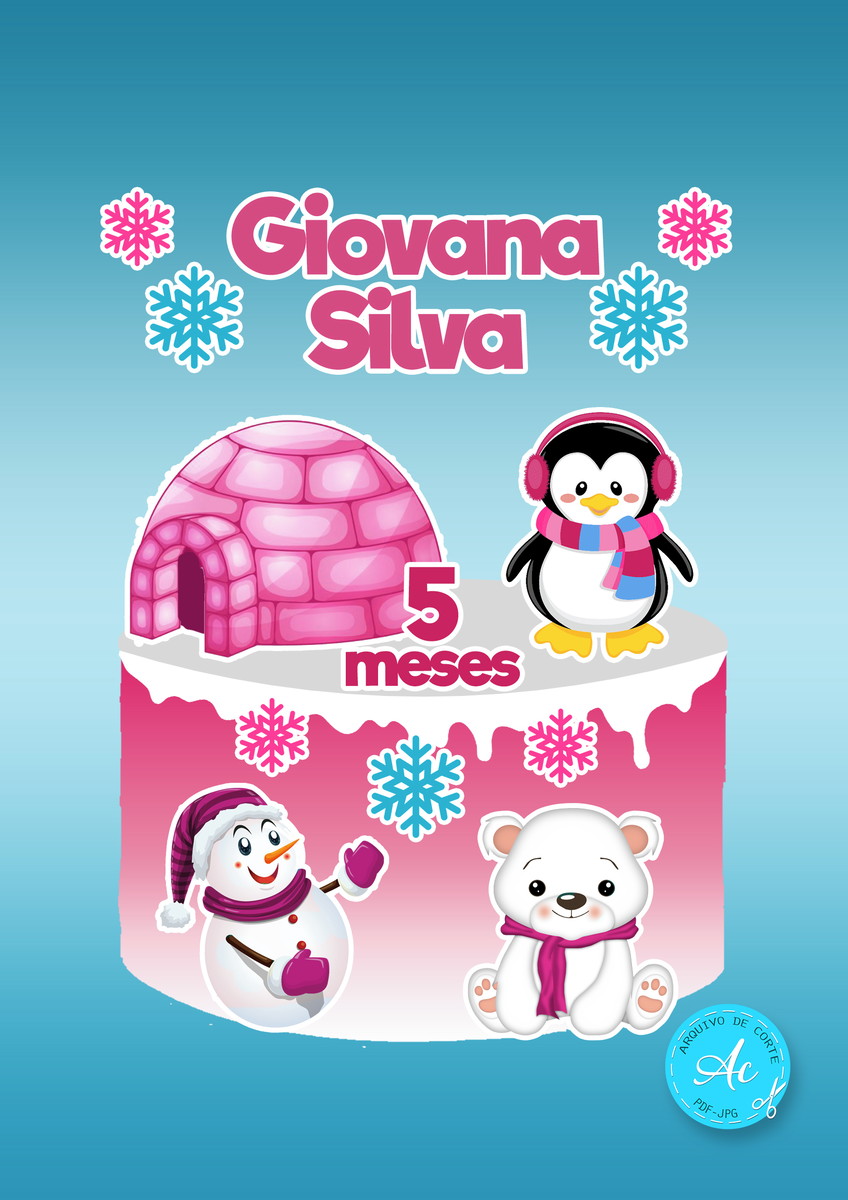 Arquivo de Corte Topo de Bolo Pinguim Inverno Menina #1
