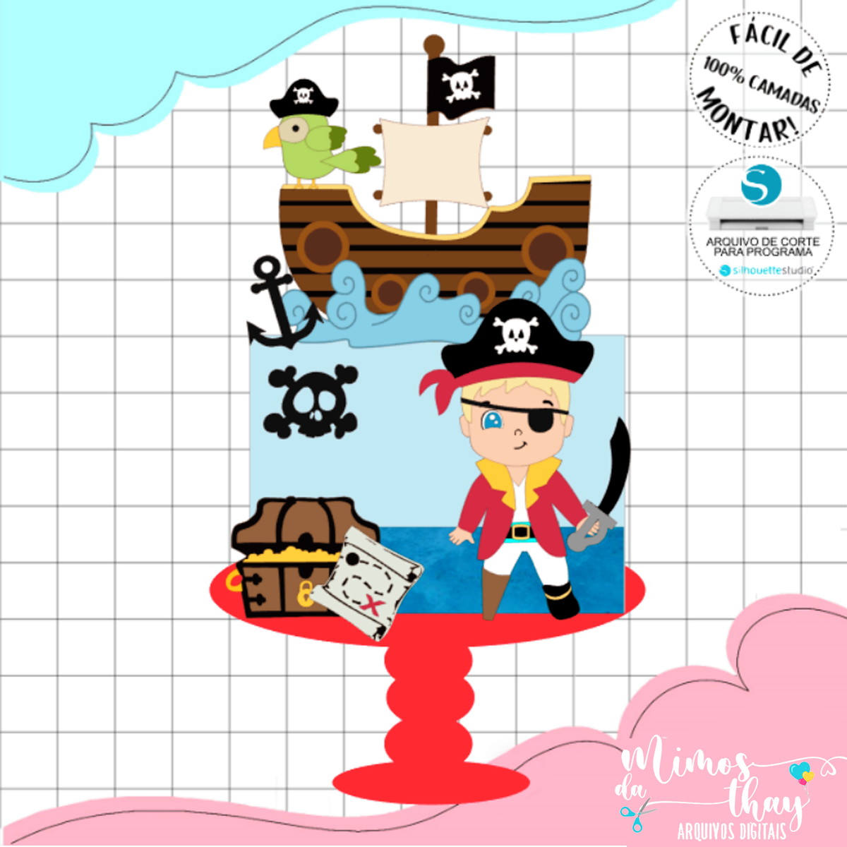 Arquivo de Corte: Topo de Bolo Pirata Cute 006