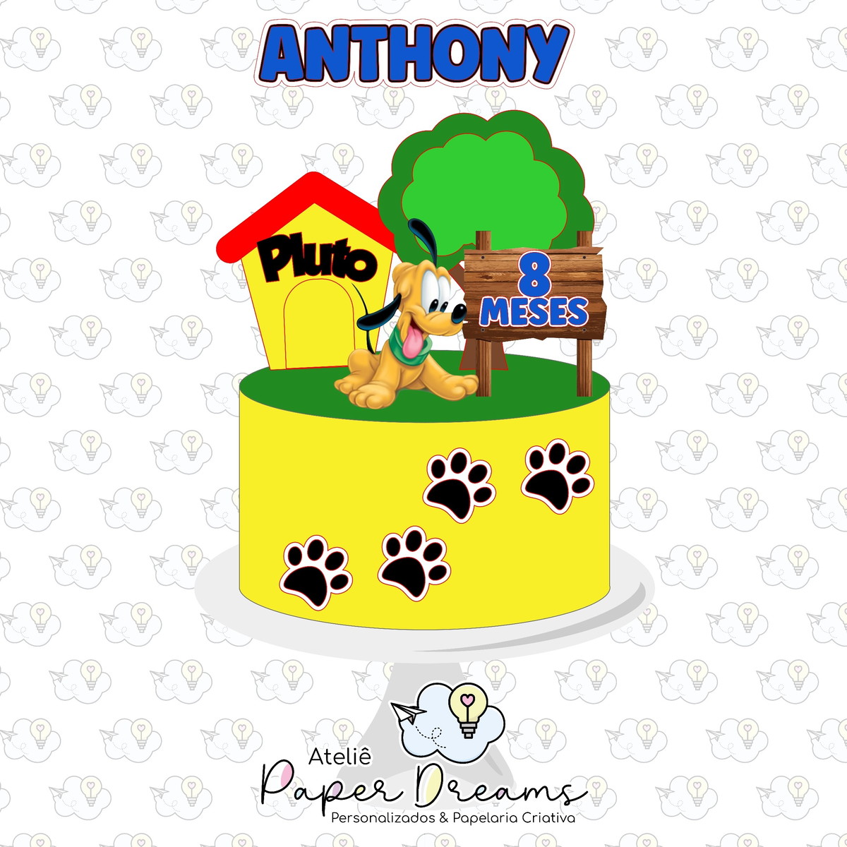 Arquivo De Corte Topo De Bolo - Pluto Baby Com Casinha 3d