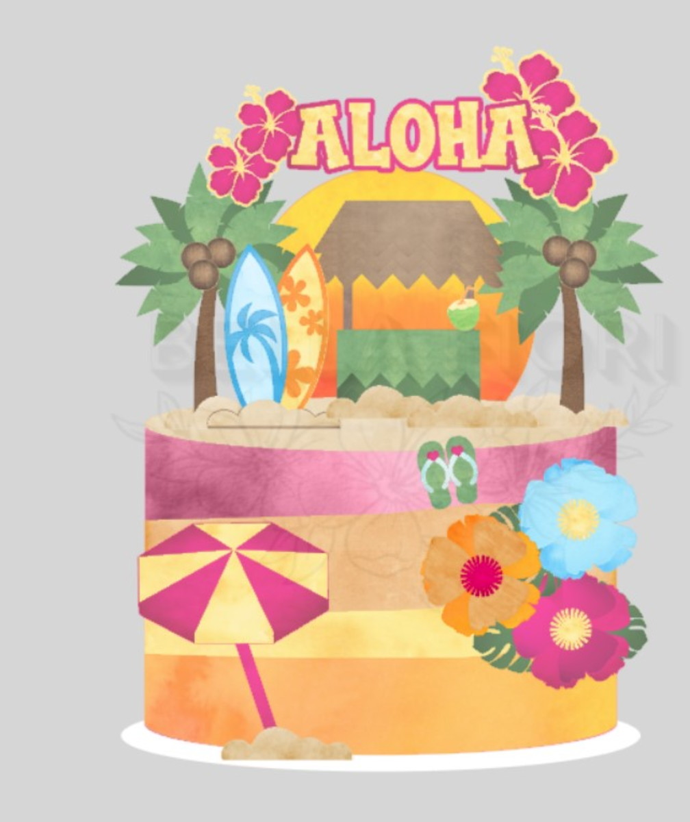Arquivo de Corte Topo de Bolo Praia Aloha em Camadas - Bf