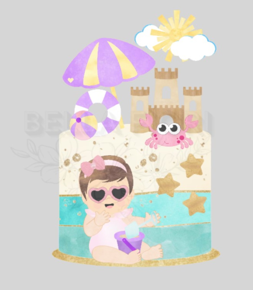 Arquivo de Corte Topo de Bolo Praia Baby Cute Camadas - Bf