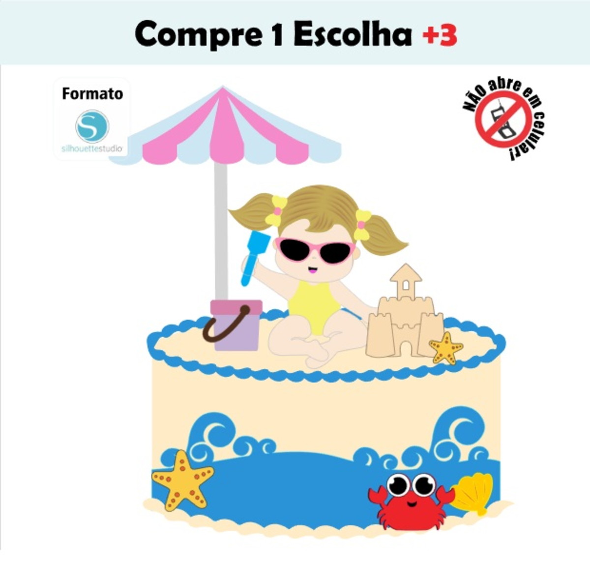 Arquivo de Corte Topo de Bolo Praia Menina