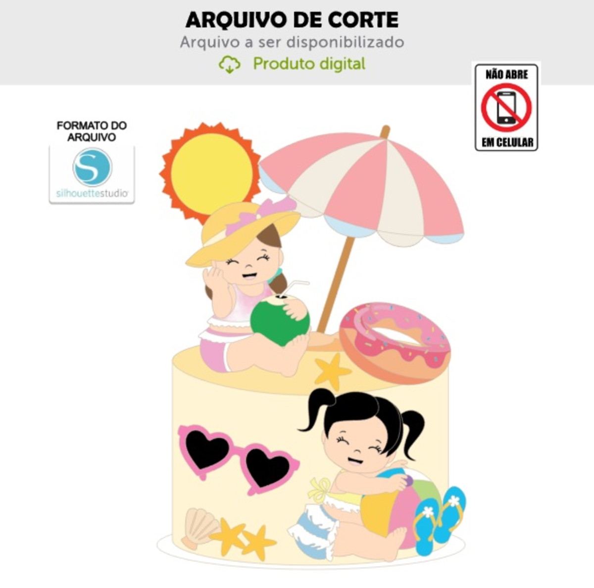 Arquivo de Corte Topo de Bolo Praia Meninas