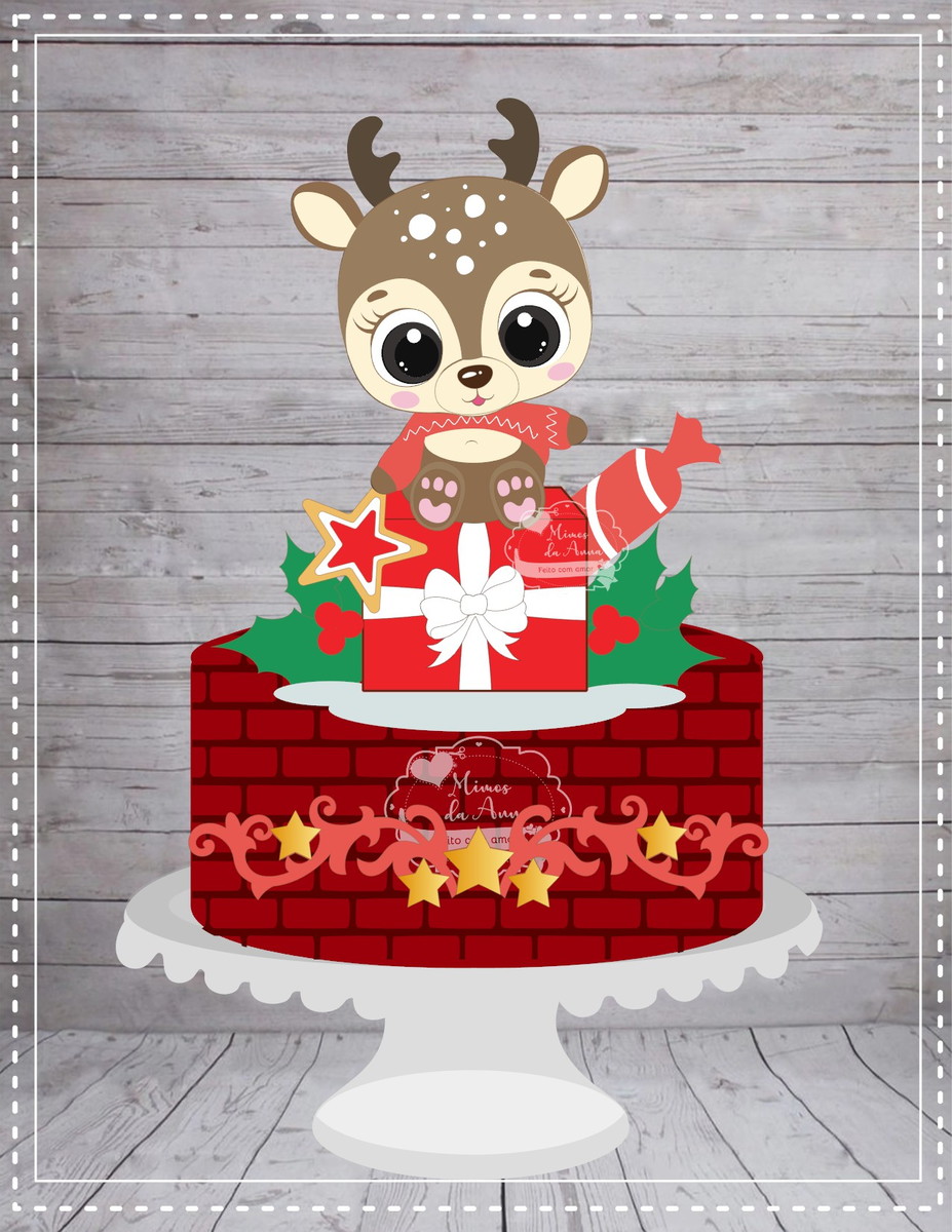 Arquivo de corte topo de bolo Rena Baby Natal em camadas