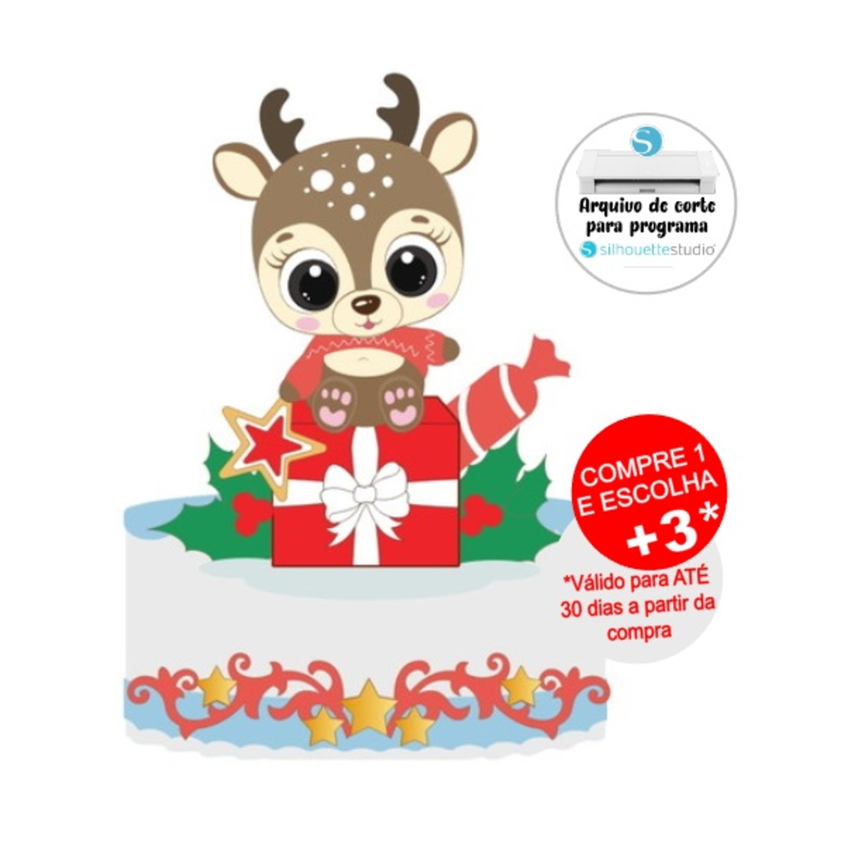 Arquivo de Corte Topo de Bolo Rena Cute Natal