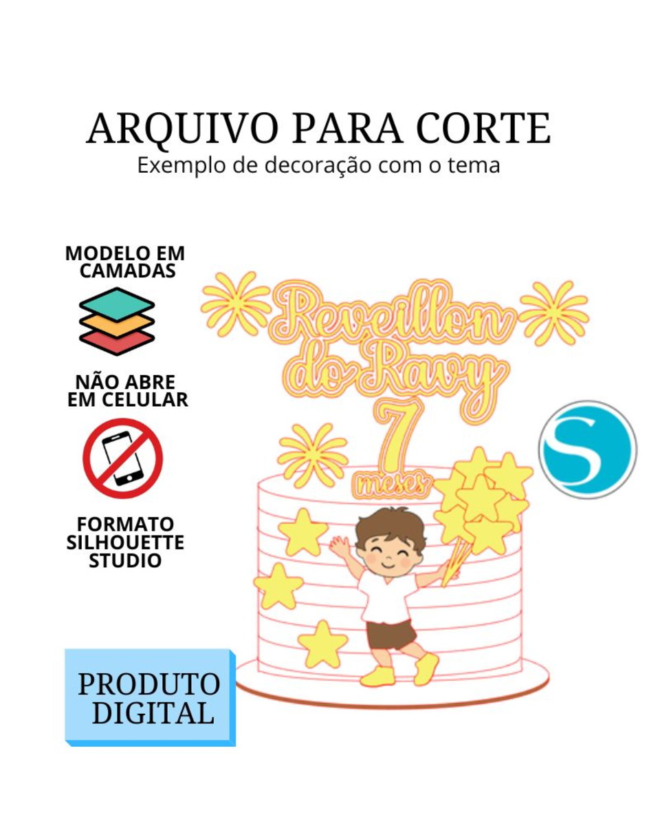 Arquivo de Corte Topo de Bolo - Reveillon Menino