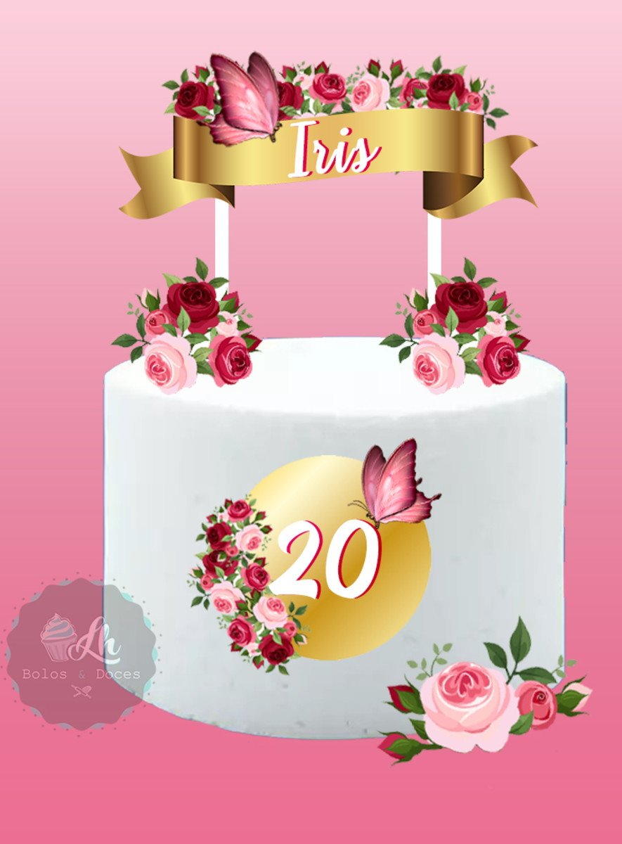 Arquivo de Digital Topo de Bolo Rosas com Dourado #1 Pdf/jpg - Imagem 2