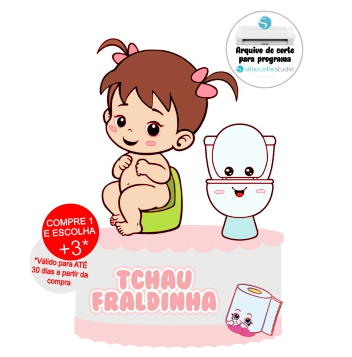 Arquivo de Corte Topo de Bolo Tchau Fraldinha Menina