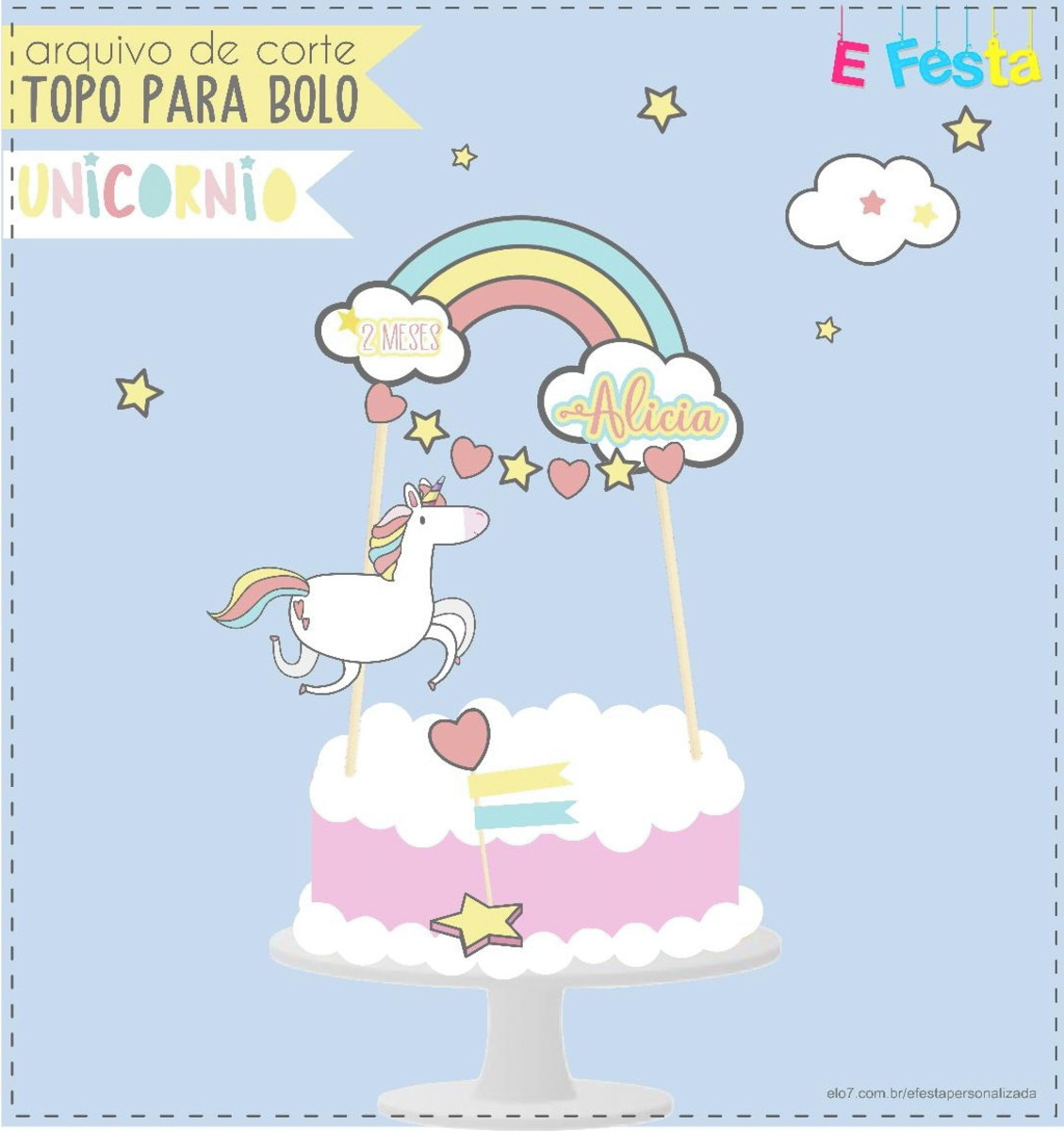 ARQUIVO DE CORTE TOPO DE BOLO unicórnio cute