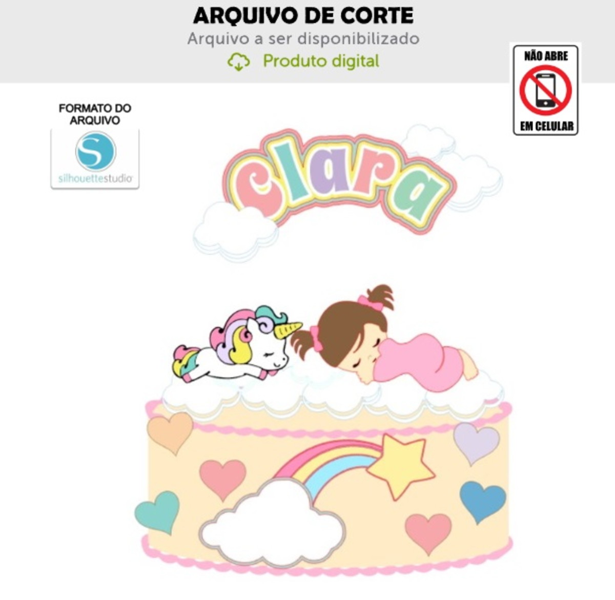 Arquivo de Corte Topo de Bolo Unicornio e Menina Bebê