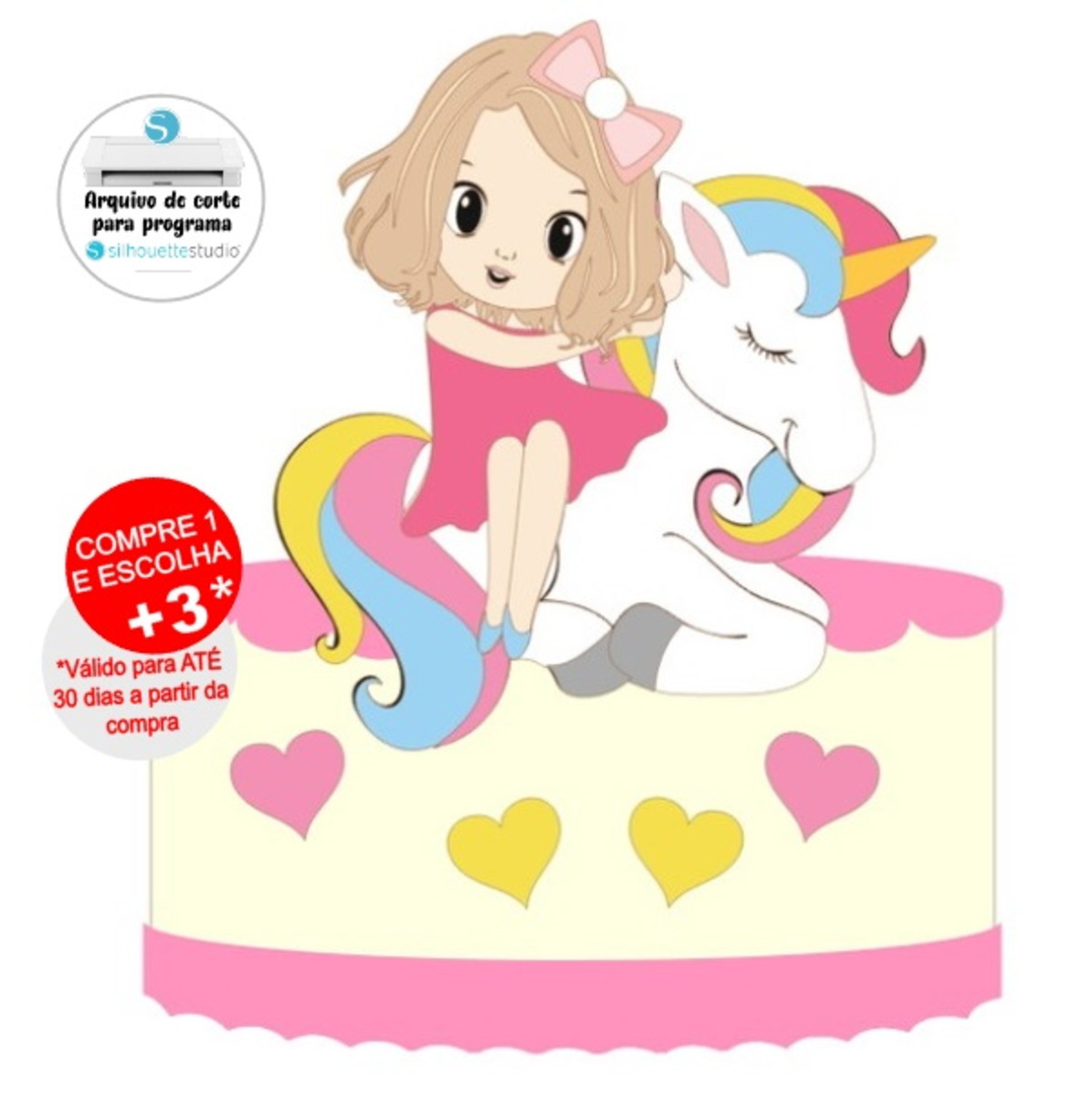 Arquivo de Corte Topo de Bolo Unicornio Menina