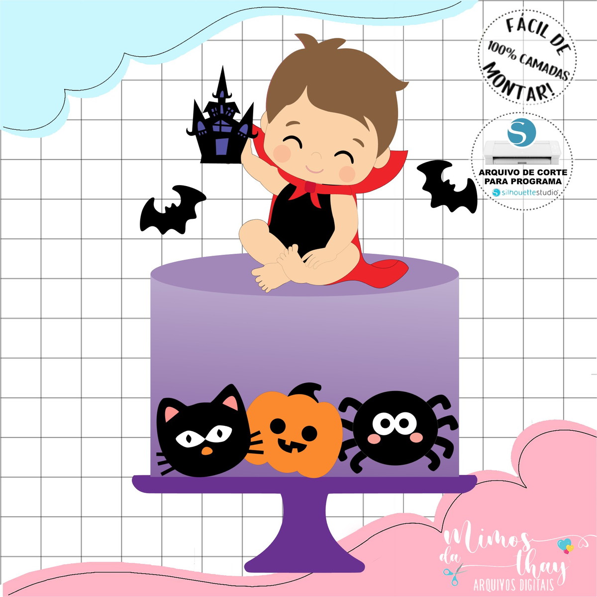 Arquivo de Corte Topo de Bolo Vampiro Cute Halloween 048