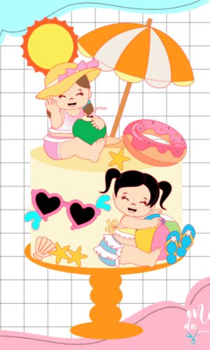 Arquivo de Corte: Topo de Bolo Verão Meninas na Praia 021