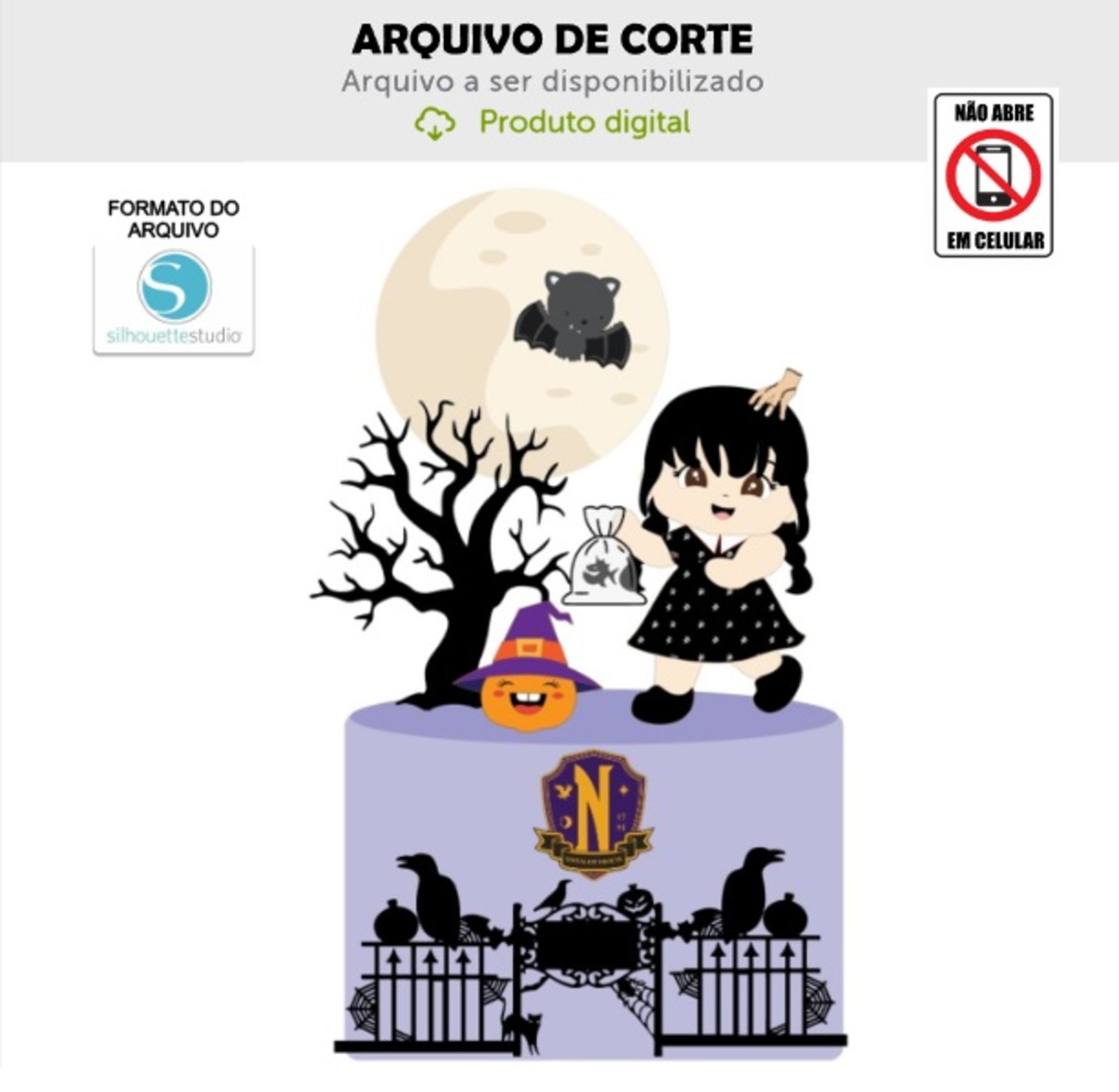 Arquivo de Corte Topo de Bolo Wandinha Cute Halloween