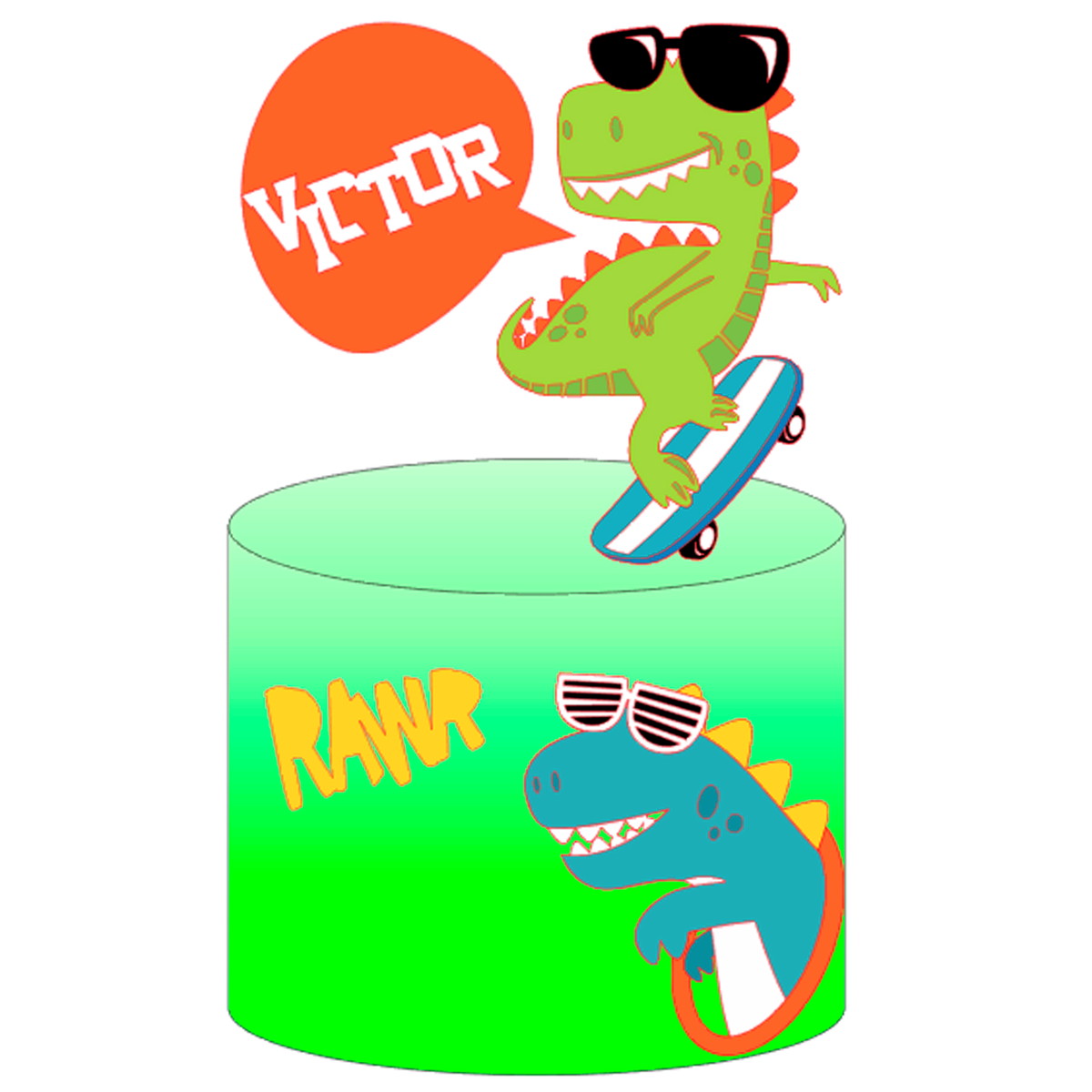 Arquivo de Corte: Topo Dinossauro Cute no Skate 017
