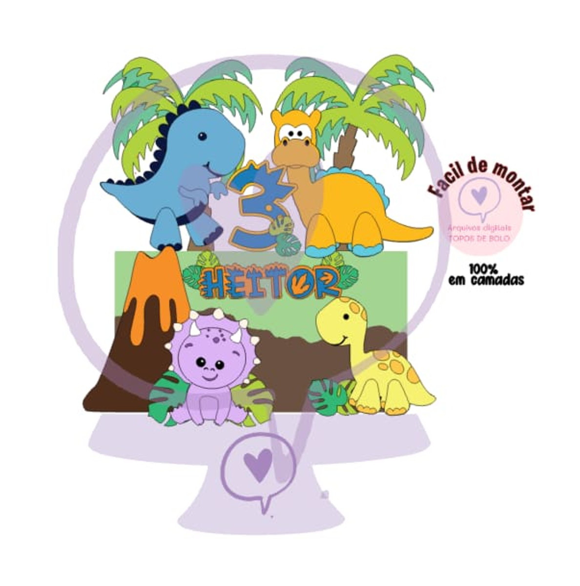Arquivo de Corte Topo Dinossauros Cute 1