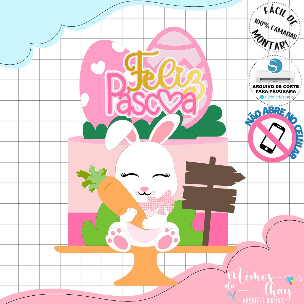 Arquivo de Corte: Topo Feliz Páscoa Coelhinha Cute 244 - Imagem 2