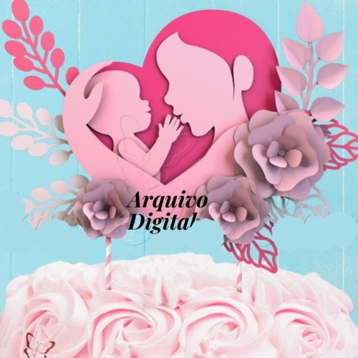 Arquivo De Corte Topo Mãe e Bebê Com Rosas #TDM07