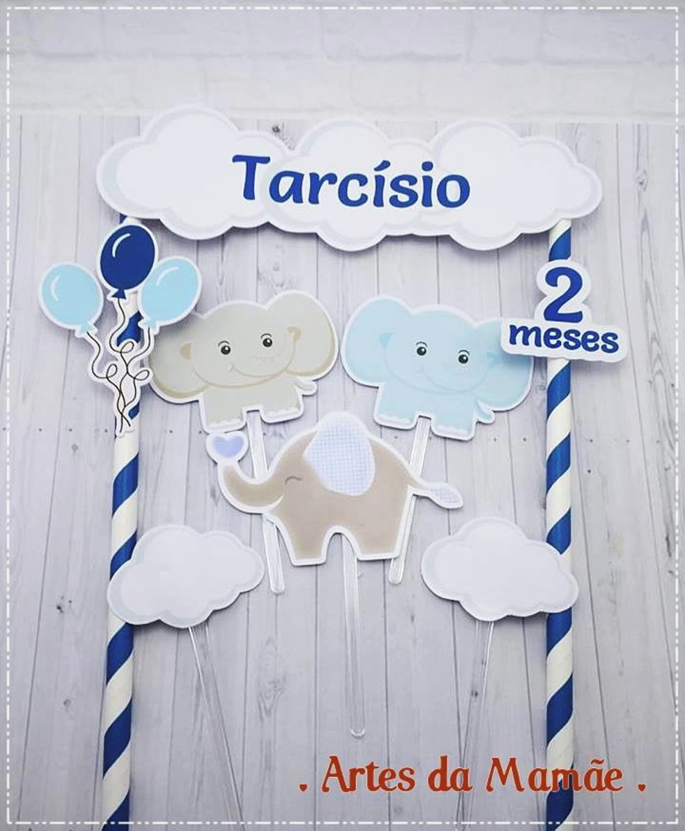 Arquivo Digital para corte topo de bolo Elefantinhos