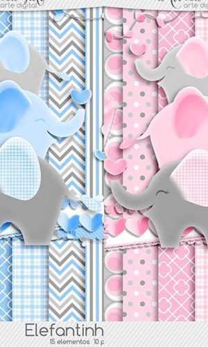Kit Digital ELEFANTINHO CHEVRON rosa e azul
