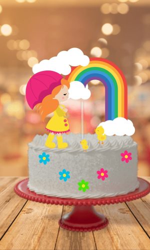 Arquivo Digital Topo de Bolo Arco Iris Menina em Camadas
