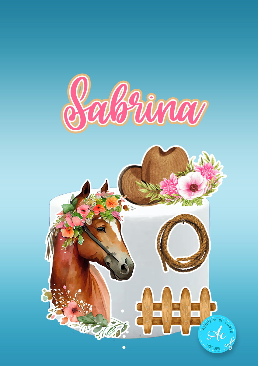 Arquivo Digital Topo de Bolo Country Cavalo Menina #1 - Imagem 2