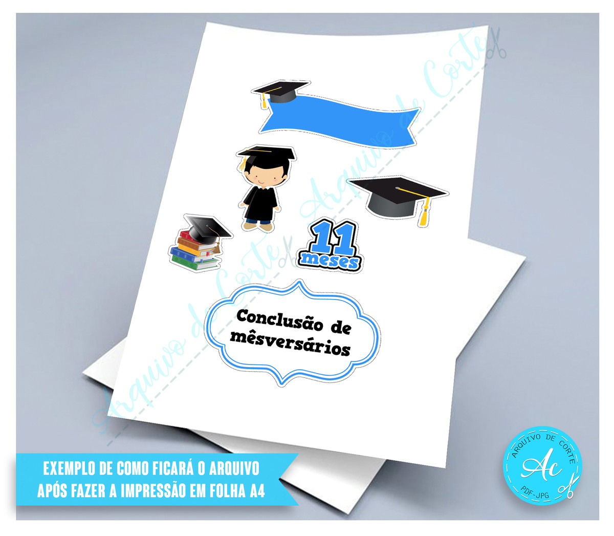 Arquivo Digital Topo de Bolo Formatura Mêsversário Menino #1 - Imagem 2