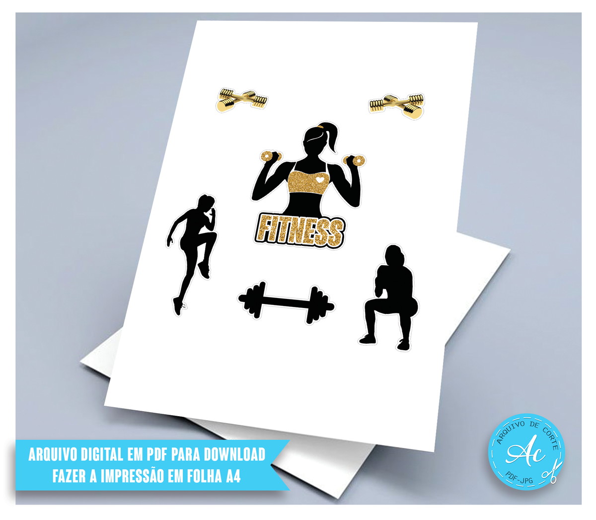 Arquivo digital Topo de bolo Mulher Fitness #1 PDF/JPG - Imagem 2