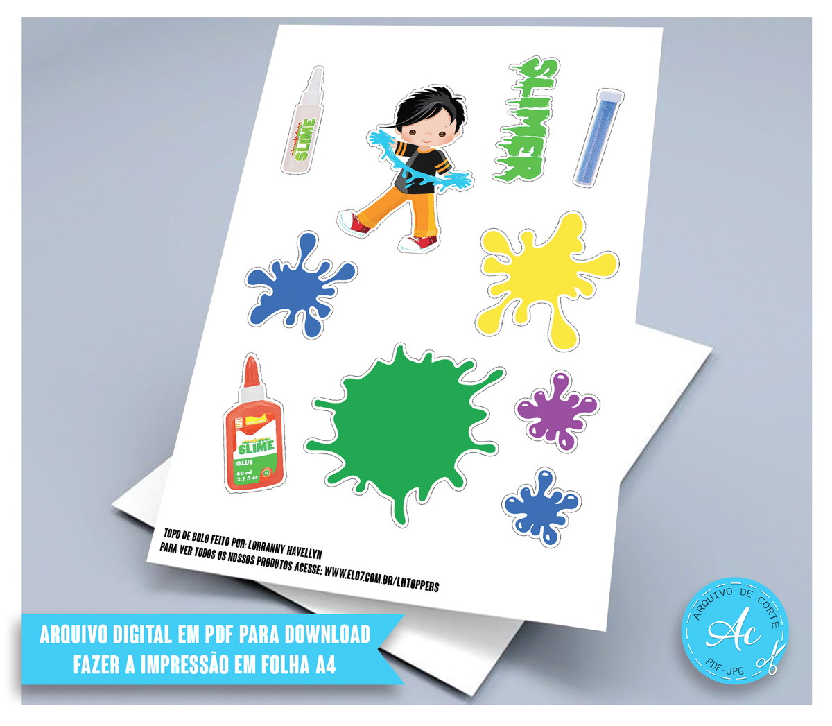Arquivo digital Topo de bolo Slime Menino #1 PDF/JPG - Imagem 2