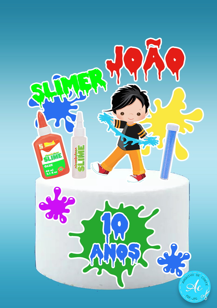 Arquivo digital Topo de bolo Slime Menino #1 PDF/JPG