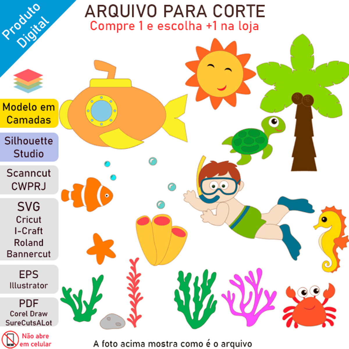 ARQUIVO para Topo de bolo Mergulhador, Mergulho +1 tema - Imagem 2