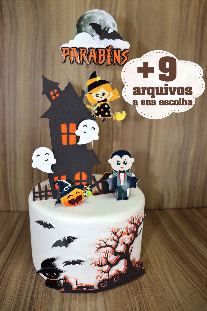 535- Arquivo Silhouette Topo De Bolo Hallowen Cute + 9
