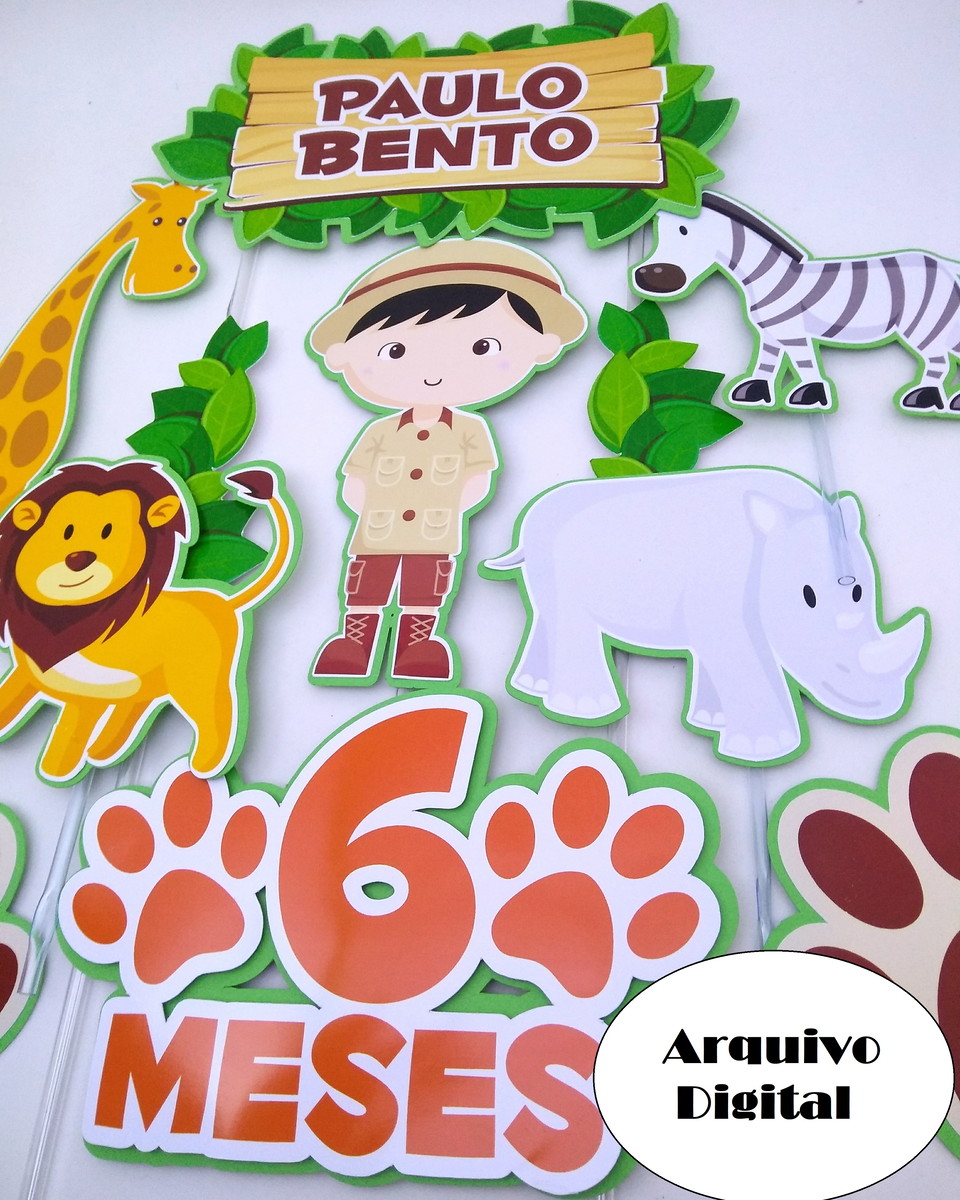 Arquivo Silhouette Topo de Bolo Menino Safari Floresta