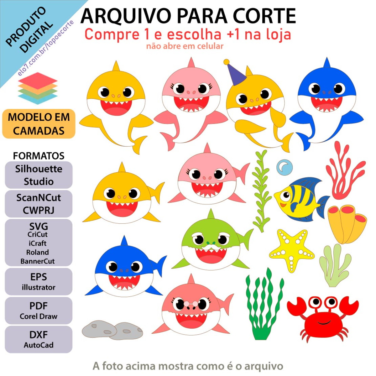 ARQUIVO Topo de bolo Baby Shark +1 arquivo da loja