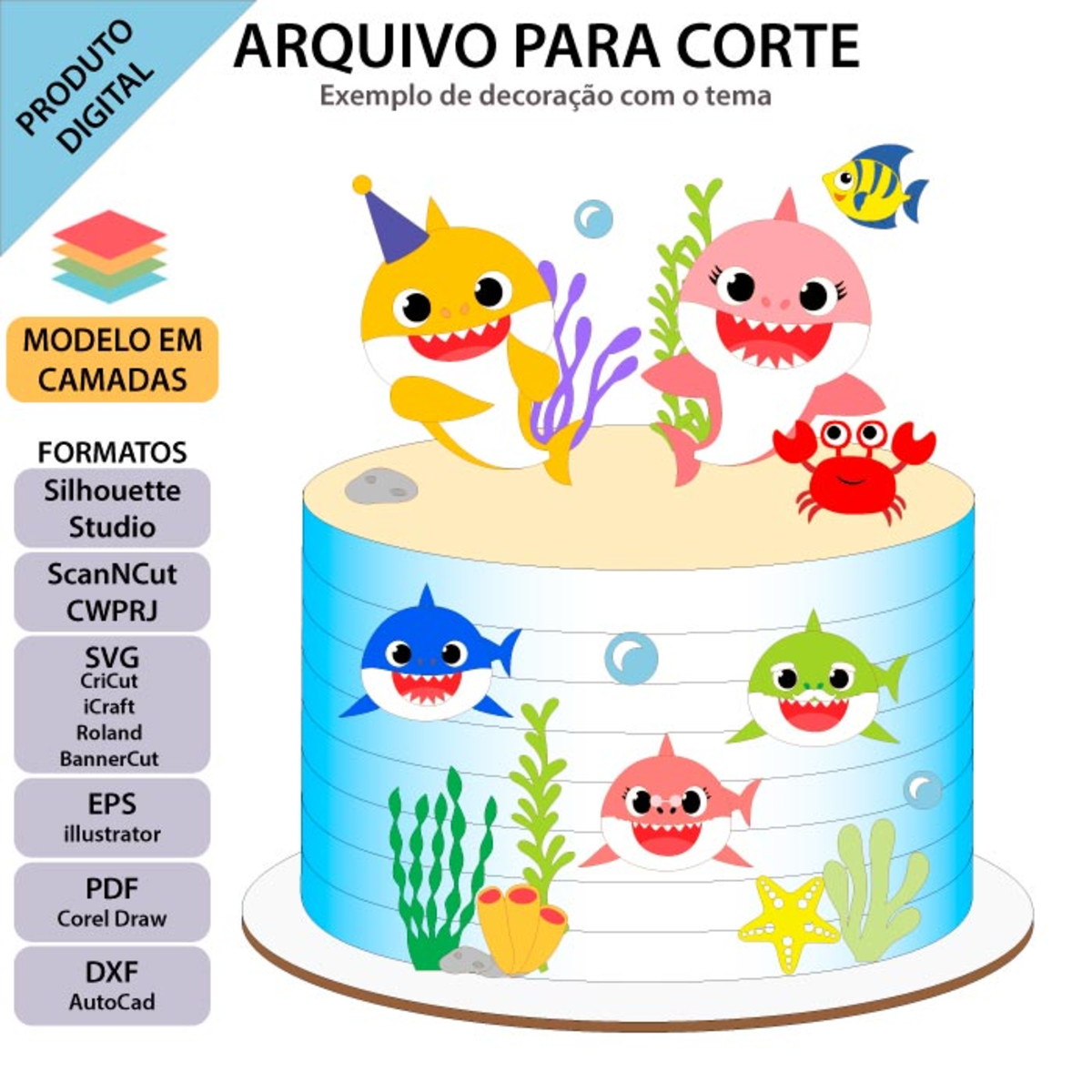 ARQUIVO Topo de bolo Baby Shark +1 arquivo da loja - Imagem 2