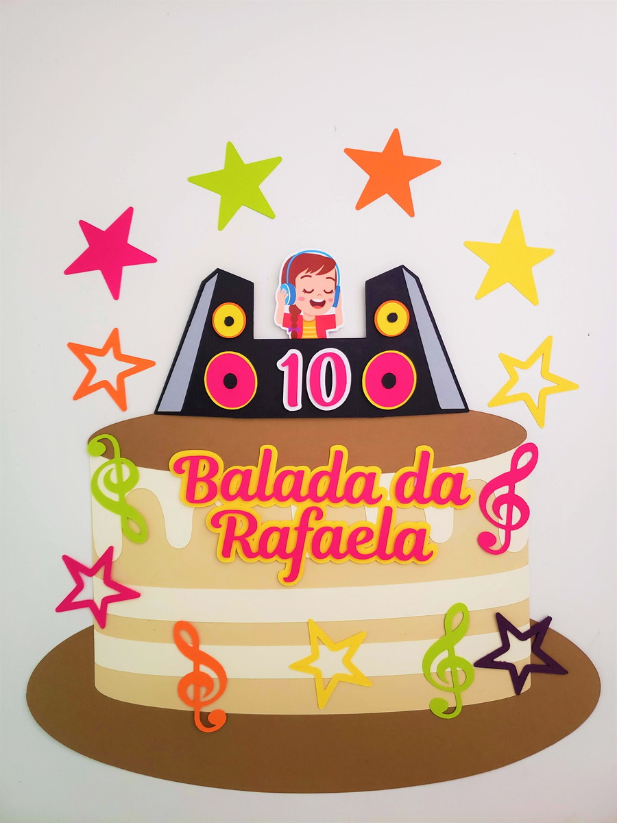 Arquivo topo de bolo balada, menina DJ (arquivo de corte)