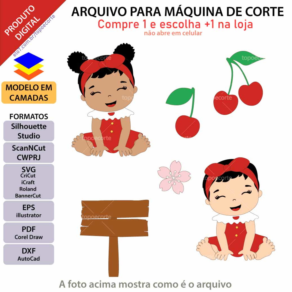 Arquivo Topo de Bolo Bebê Cerejinha +1 Arquivo da Loja