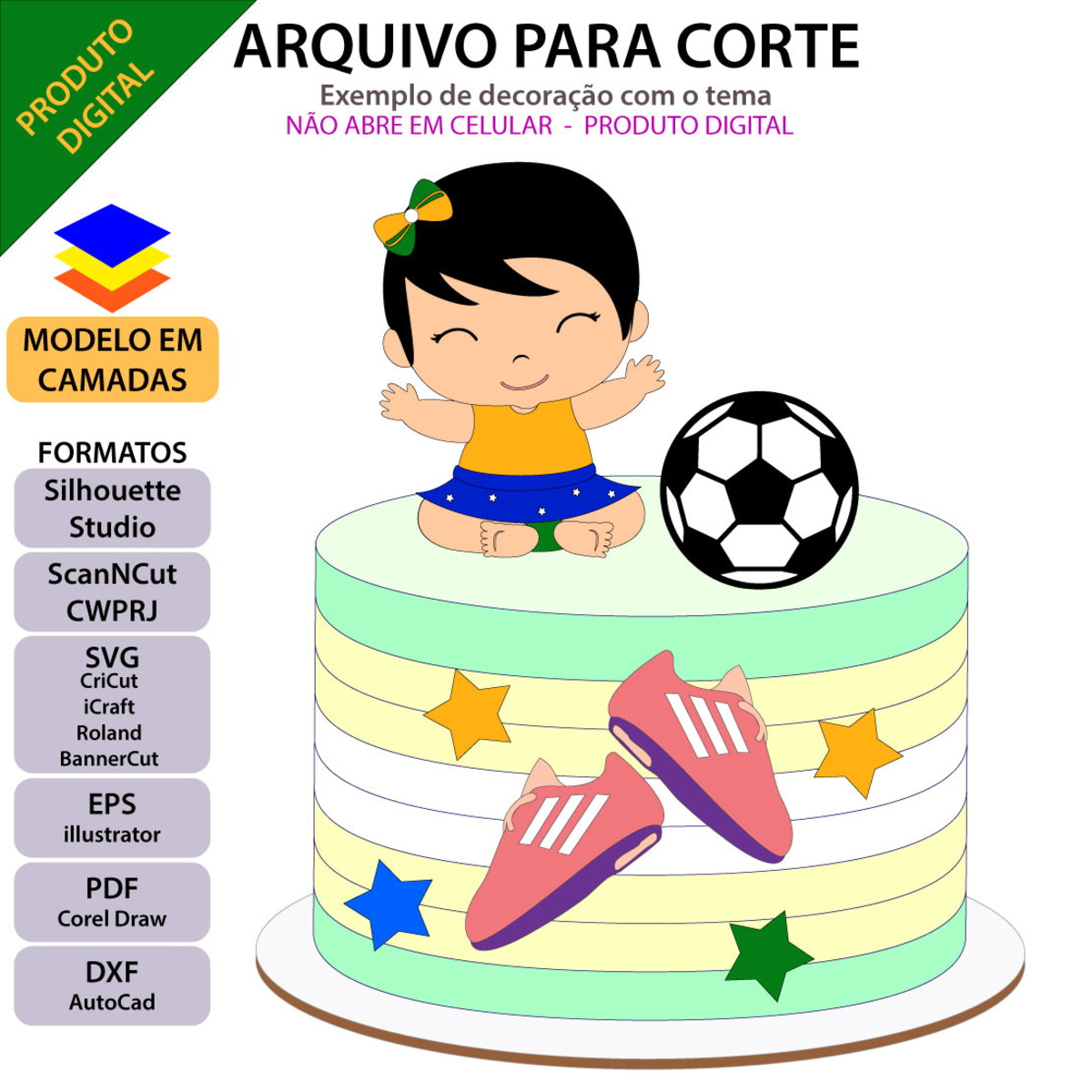 Arquivo Topo de Bolo Bebê Futebol Menina +1 Arquivo da Loja - Imagem 3