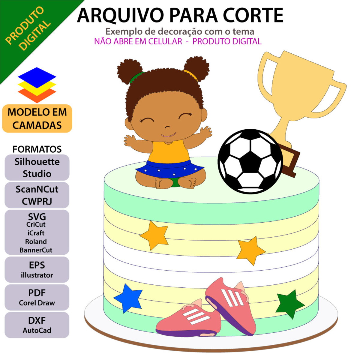 Arquivo Topo de Bolo Bebê Futebol Menina +1 Arquivo da Loja - Imagem 2